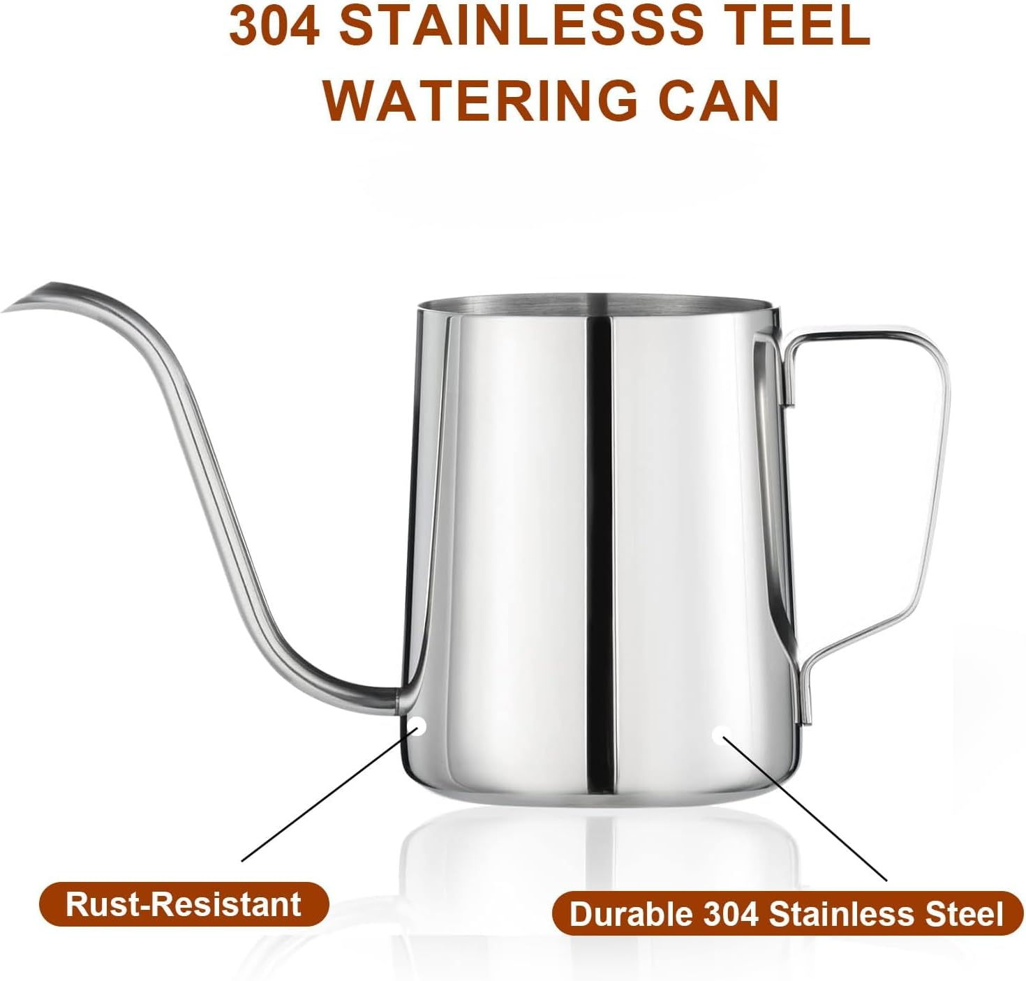Small Silver Stainless Steel Watering Can, 12 Fluid Ounces