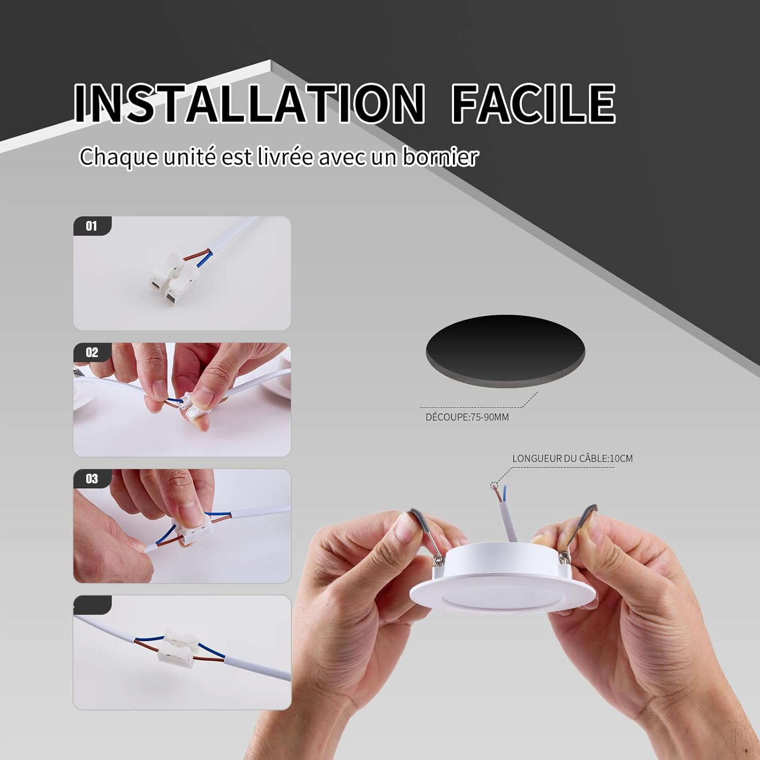 Grebeam Pack of 12 LED Recessed Spotlights, 5 W, Ultra-Thin 25 Mm, Cool White 6000 K, Holes &Oslash;75-90 Mm, round LED Outdoor Spotlight, 220V-240V, for Kitchen, Living Room, Bedroom image number 5