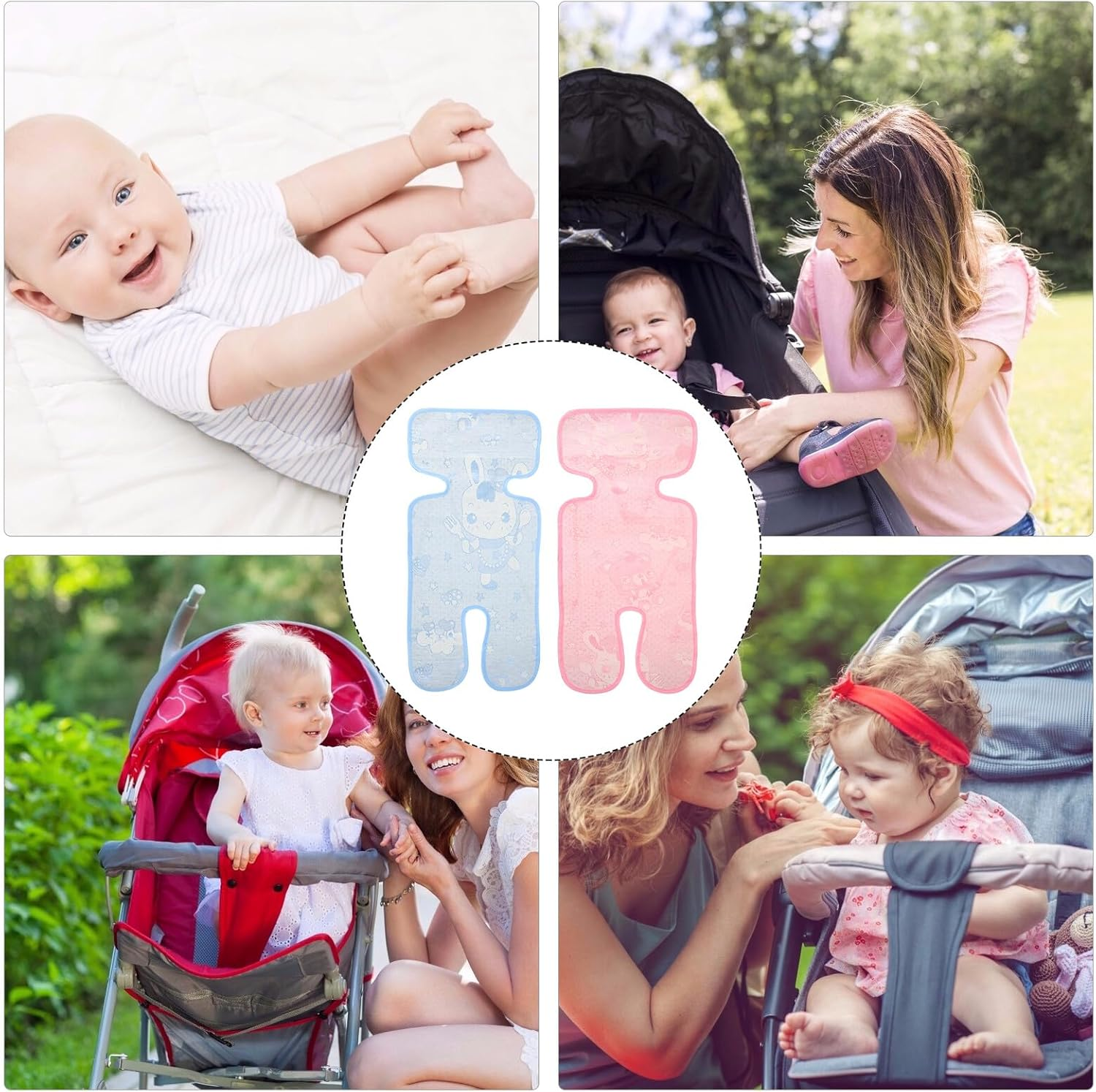 Abaodam 2Pcs Stroller Cooling Mat Set Summer Seat Cushion Ice Silk Blue Pink Thin Nonwoven Fabric Breathable Pad for Newborns image number 6