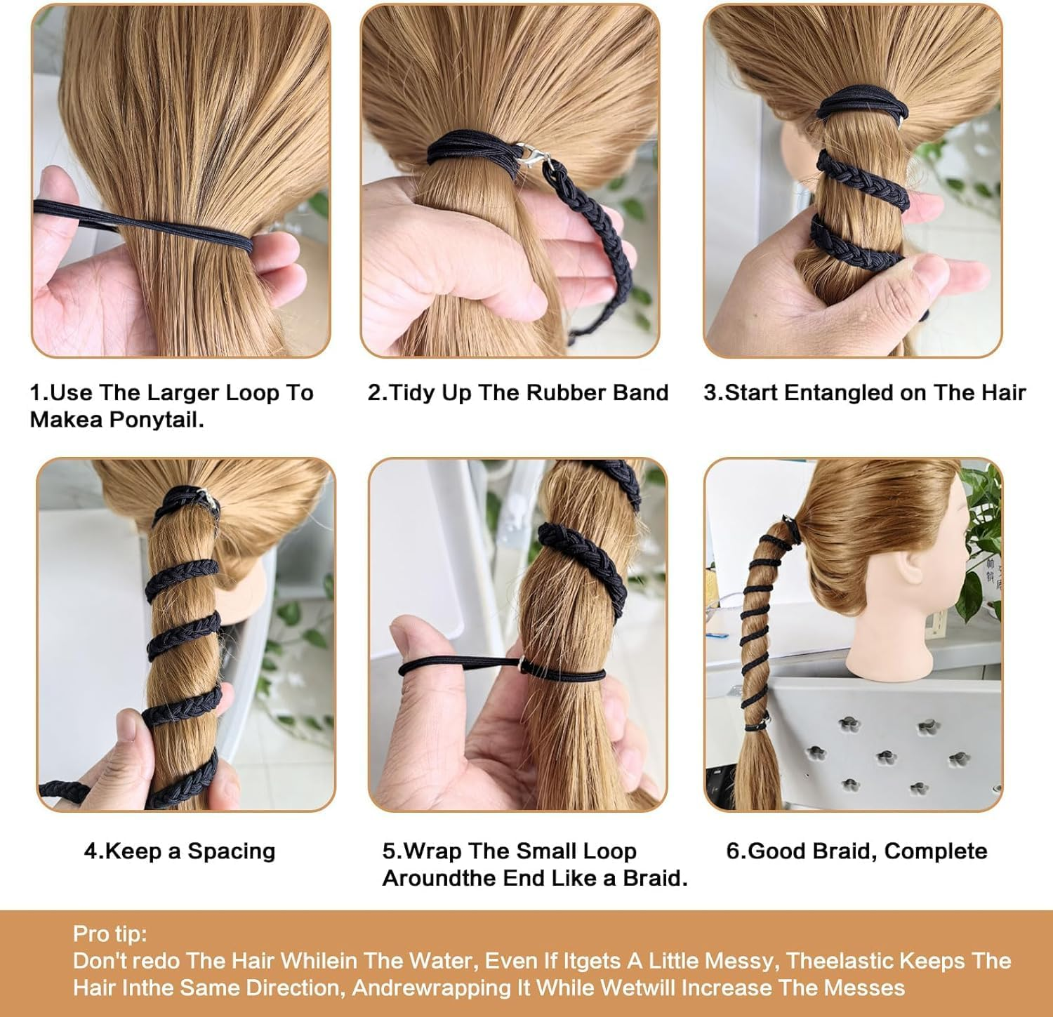 3Pcs 35"Ponytail Holders Hair Ties for Sports,Non-Destructive Strong Braided Ponytail Hair Ties Rip Hair Ties for Women Gym,Swimming,Diving (Black, 35") image number 3