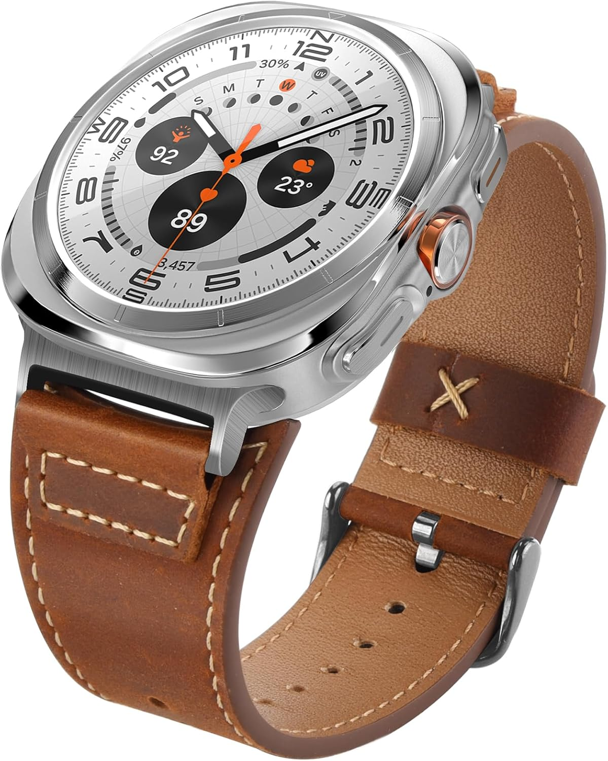 Wristitani Leather Band Compatible with Samsung Galaxy Watch Ultra Bands 7 6 5 4 for Men, Top Genuine Leather Replacement Vintage Strap for 47Mm 46Mm 45Mm 44Mm 43Mm 42Mm 40Mm