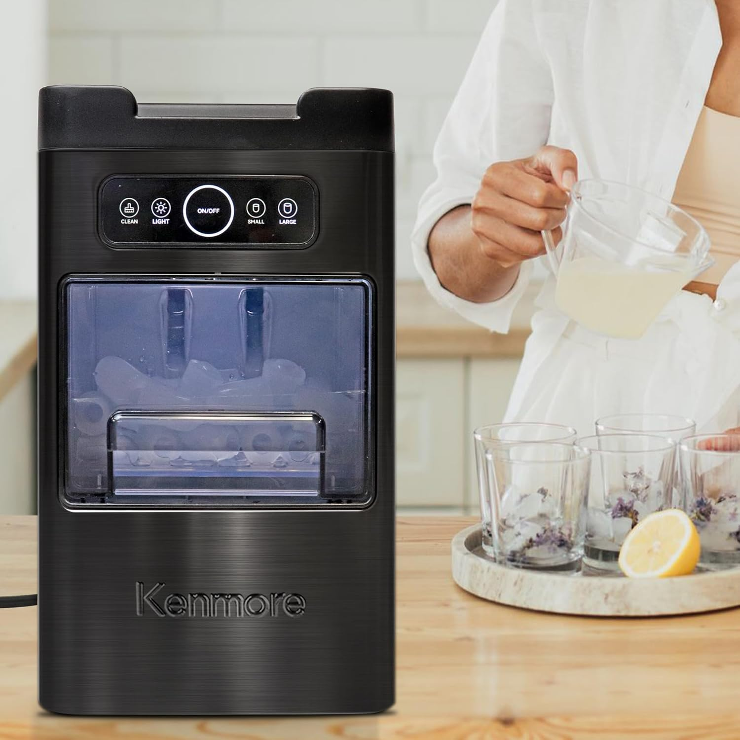 Kenmore Front-Load Countertop Ice Maker | Fits under Cabinets | 11.7 Kg/24Hrs & 9 Ice Cubes in 6 Min | Large or Small Ice Pellets | One-Touch Self-Clean | Portable Ice Machine | Stainless Steel image number 5