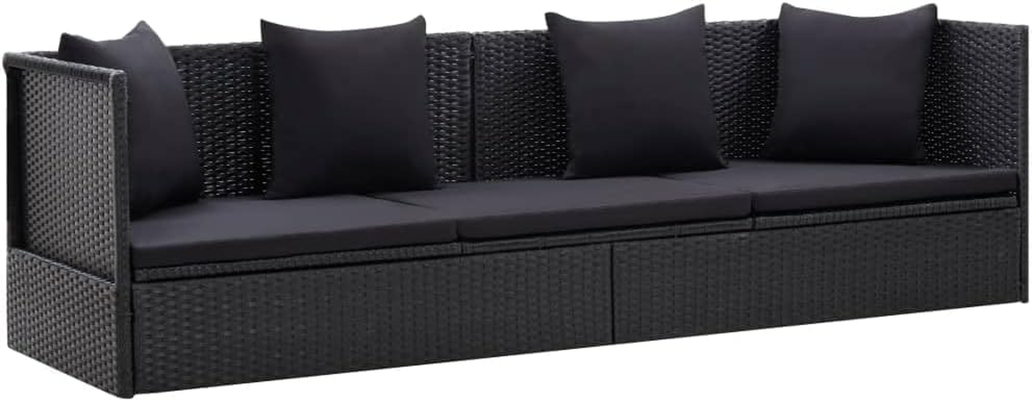 Vidaxl Black Garden Bed with Adjustable Positions - Includes Comfortable Cushion and Pillow - Durable Poly Rattan and Powder-Coated Steel Frame