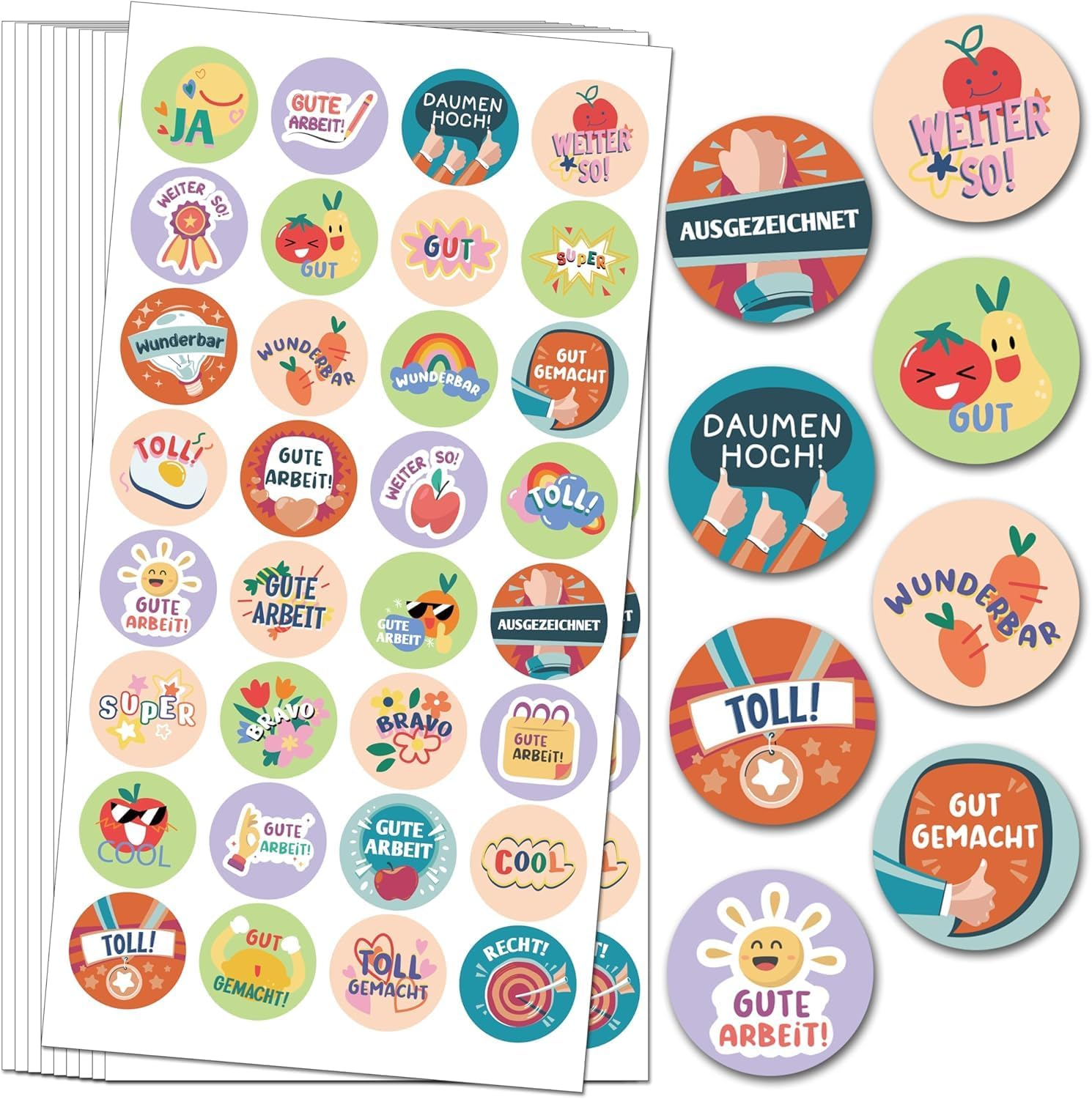 BIROYAL Pack of 1600 Reward Stickers, 25 Mm Motivational Stickers for Children, 32 Patterns Self-Adhesive Teacher Reward Stickers, German Reward Stickers for Teacher Supplies (Cartoon) image number 4