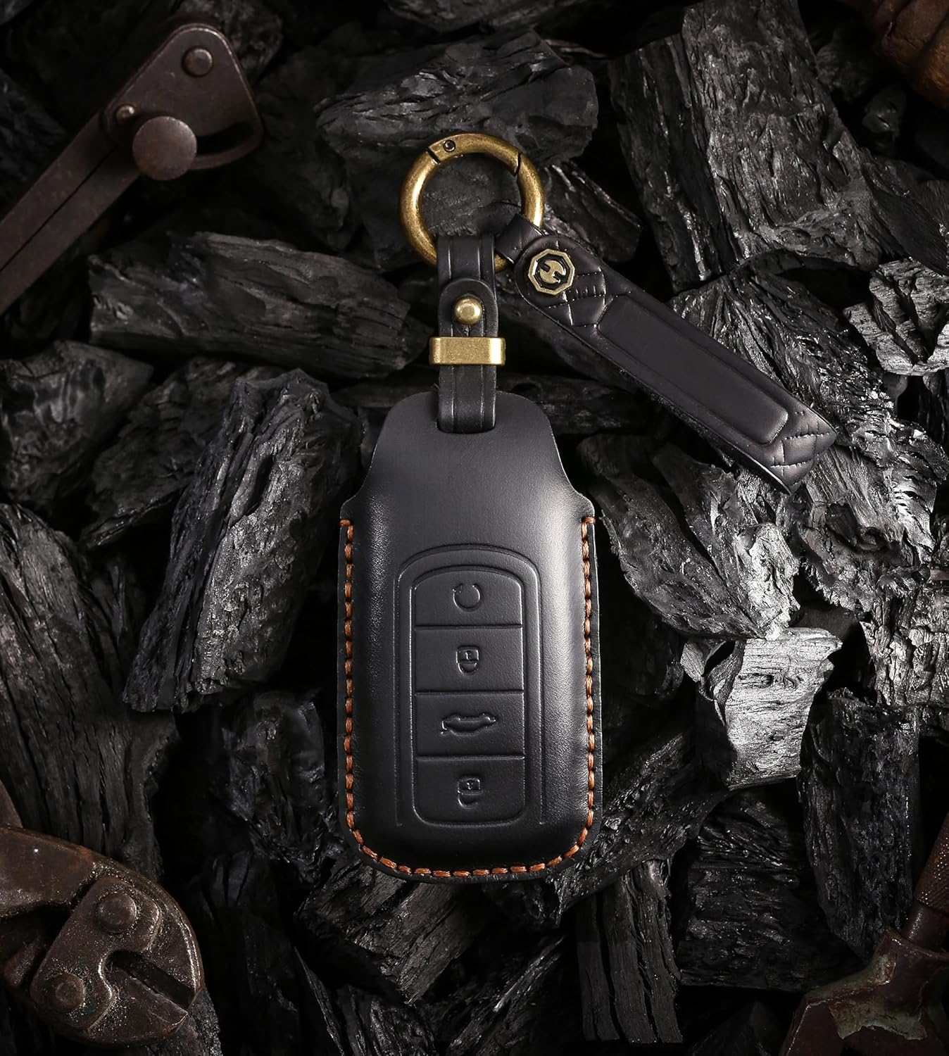 Ontto Cowhide Car Key Cover Fit for Chery Tiggo 8Plus Tiggo 8 New 5 plus 7Pro Max Omoda 5 C5 Handmade Leather Key Case Holder Keyring Key Chain Smart Key Shell Accessories image number 6