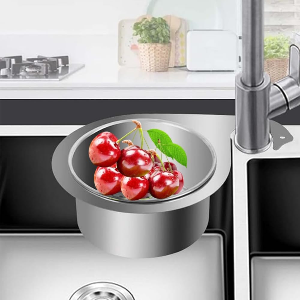 1Pcs Stainless Steel Sink Drain Strainer Basket, 2024 New Multifunction Hanging Sink Strainer Colander Drain Basket, Kitchen Sink Food Waste Filter and Vegetables Fruits Clean,Corner Sink Strainer image number 3