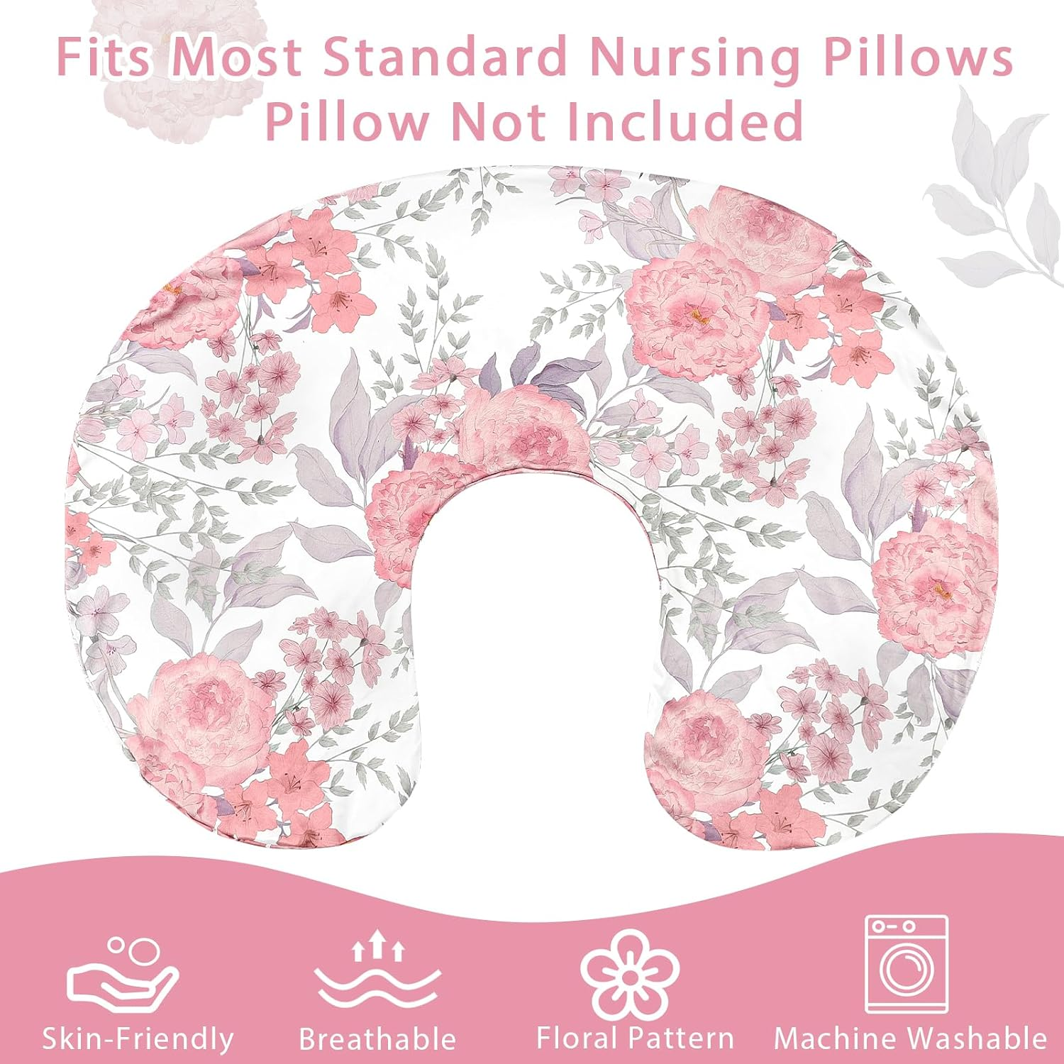 Nursing Pillow Cover, Breastfeeding Pillow Cover Stretchy Removable Feeding Pillowcase for Newborn, Ultra Soft and Comfortable Nursing Pillow Slipcover for Baby Girls Boys, Pink Floral image number 5