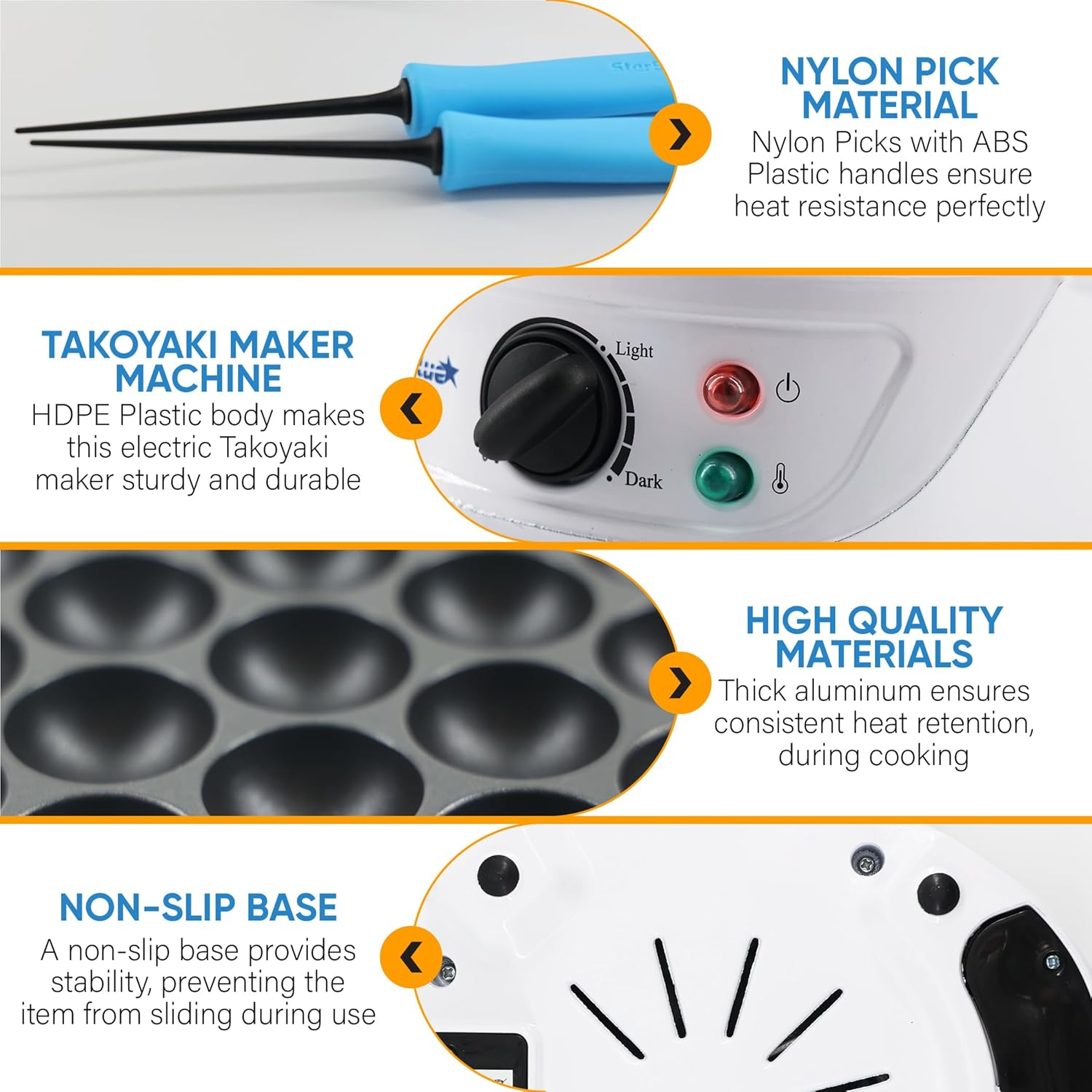 Starblue Takoyaki Maker Machine with FREE Takoyaki Picks - Temperature Control 18 Holes Electric Pan for Japanese Octopus Balls 220V 60Hz 700W UK Plug with AU Adapter image number 1