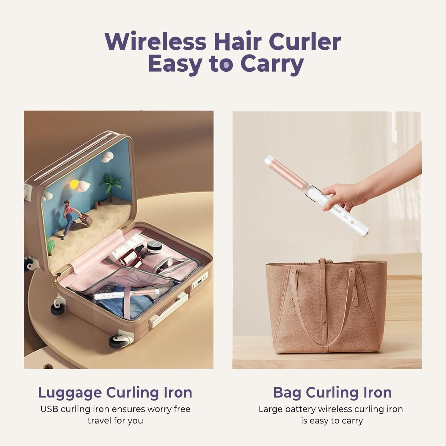 9000 Mah Wireless USB Curling Iron, Rechargeable Curling Iron image number 2