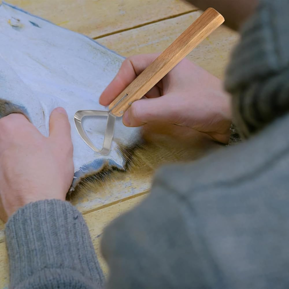 Walquicks 1PC Stainless Steel Pelt Scraper Tool - Heavy Duty Hide Flesher for Leather Making, Hide Tanning, Pelt Scraper Tool, Durable Scraper Tool Hide Tanning Kit image number 4