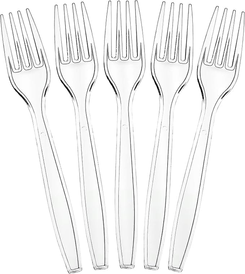 Pack of 50 Heavy Duty Clear Plastic Forks, Reusable and Washable Forks,Clear Reusable Forks Perfect for Picnics, Parties, Tableware and Dinnerware,Reusable Forks image number 5