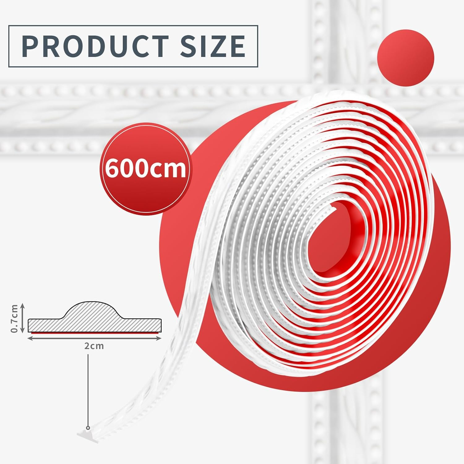 600Cm Self-Adhesive Moulding Trim, Peel and Stick Ceiling Coving,3D Wall Trim for Mirror Frames, Furniture, Door Frames, Ceilings, Home Decoration(White) image number 2