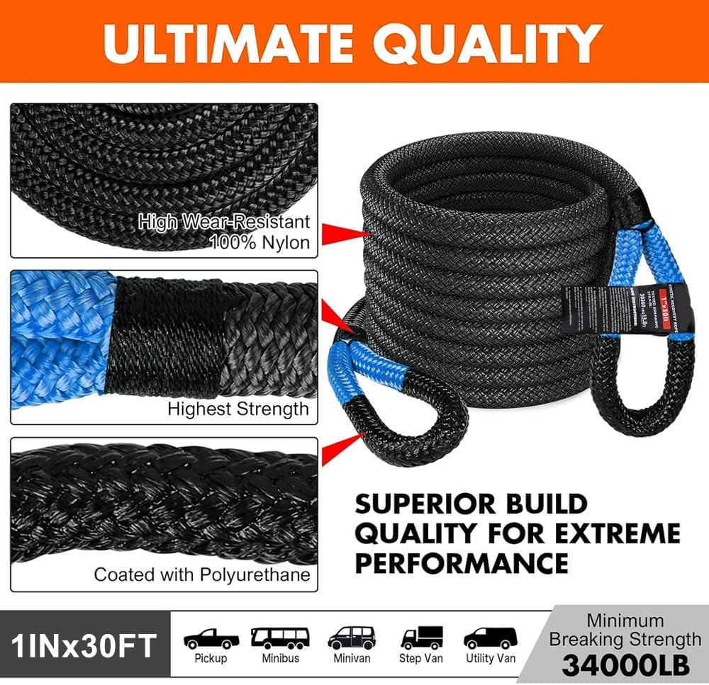 RUGCEL Kinetic Recovery Rope Kit (30,360 Lbs) Heavy-Duty Gloves, Soft Shackle, Snatch Block, Suitable for ATV, UTV Trucks,Car image number 1
