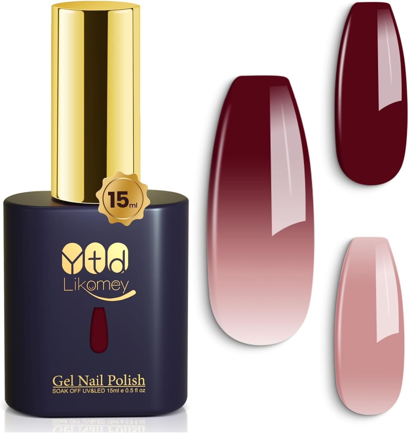 YTD Likomey Color Changing Gel Nail Polish,15Ml Translucent Light Pink to Burgundy Red Mood Temperature Change Colors Thermal Chameleon UV Nail Gel image number 4