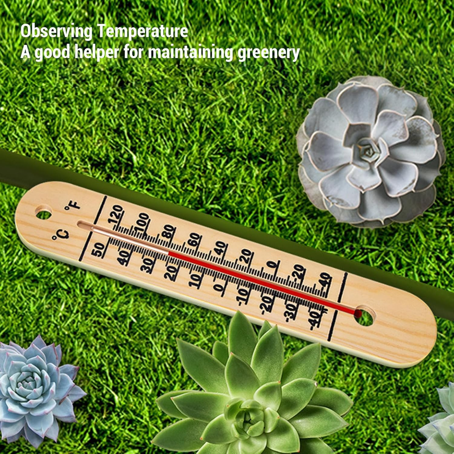 Indoor Outdoor Thermometer, Decorative Wooden Wall Thermometer with Double Scales Fahrenheit (℉) and Celsius (℃), Wall Temperature Gauge for Patio Garden Greenhouse image number 2