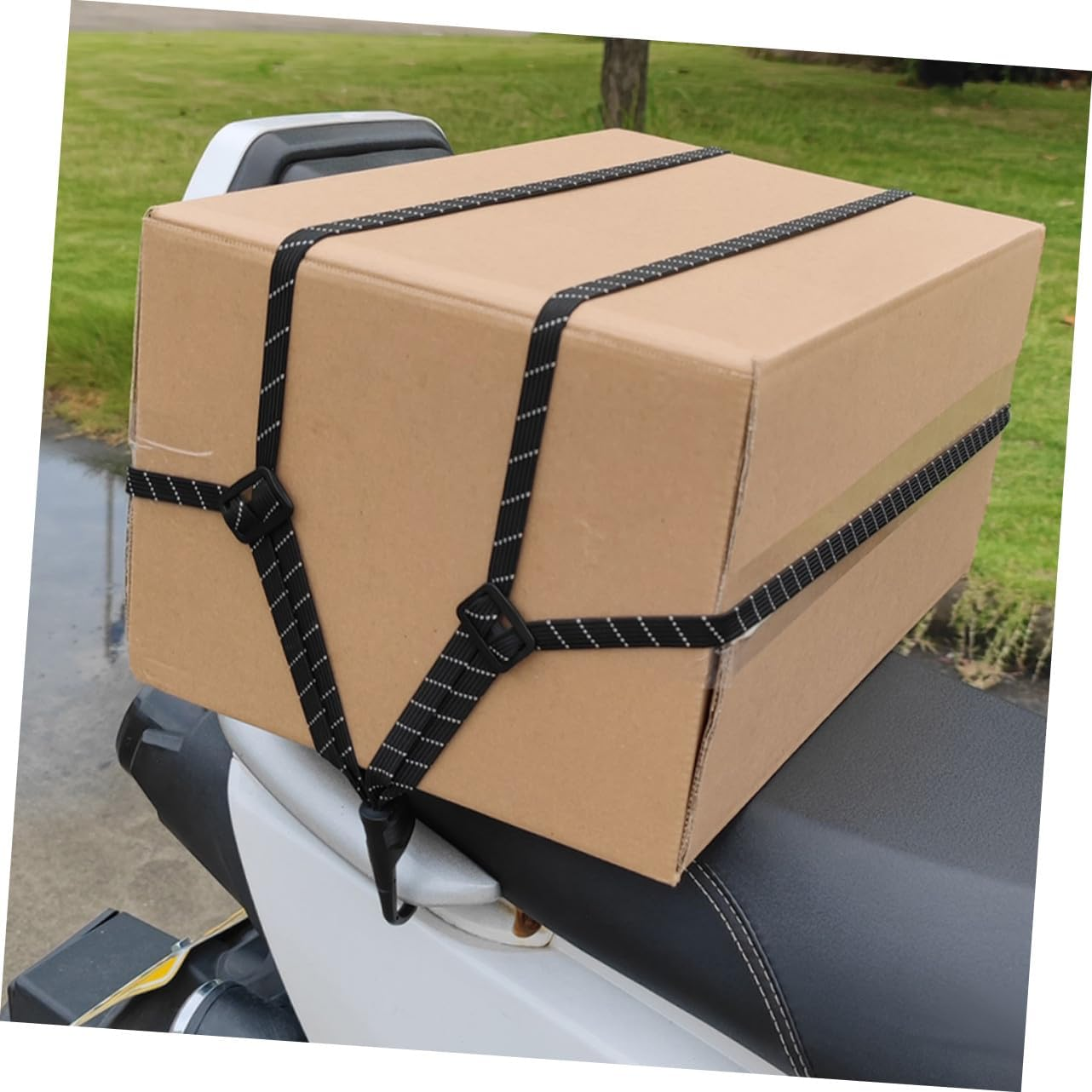 HORIALENCE 4Pcs Adjustable Straps Nylon Cord Hook Bike Cargo Binding Belt Heavy Duty Elastic Luggage Fixing Strap for Riding and Travel Use image number 1