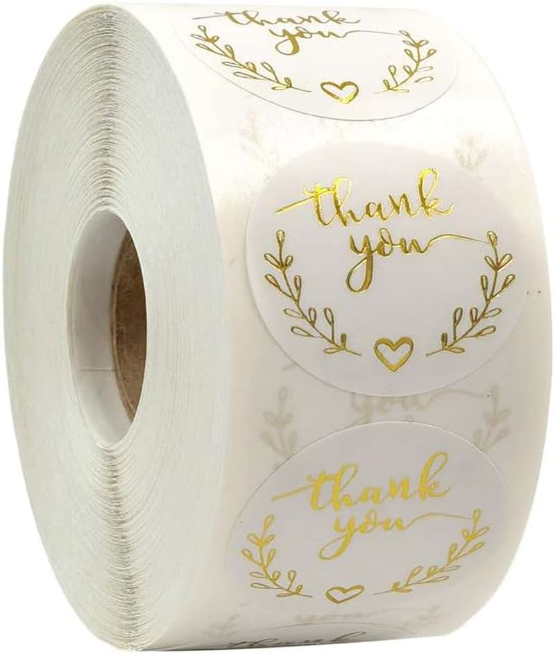 Thank You Stickers Labels, 500 Pieces Golden Olive Color Thank You Stickers for Small Business Adhesive Sticker Labels, Roll Thank You Sticker for Envelopes, Packing Bags, Gift Bags
