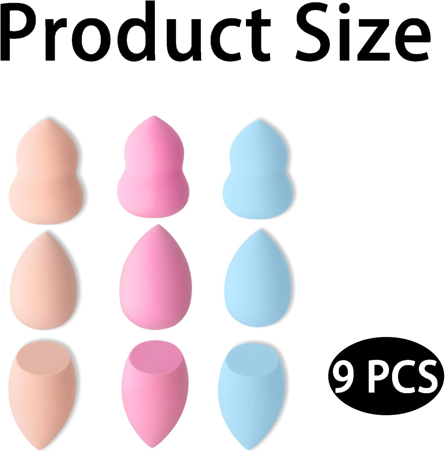 9 Pcs Makeup Sponge Set, Beauty Blender Sponges in Pink, Purple & Nude, 3 Shapes for Foundation, Concealer & Powder Application image number 5