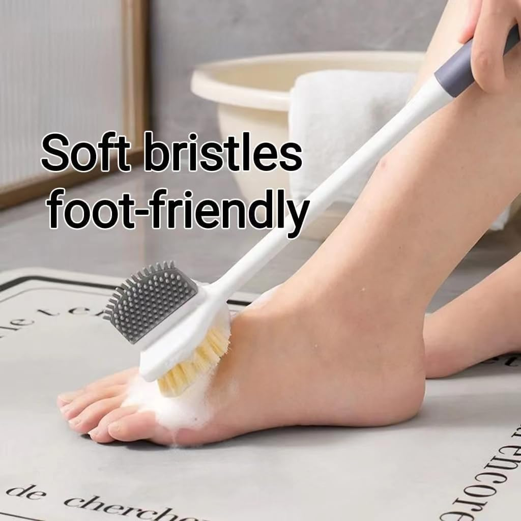 (2Pcs) Toe Cleaning Brush,Silicone Foot Scrubber for Shower with 13.7" Long Handle Soft Cleaning Bath Brush Feet Cleaner Scrub Foot Care for Seniors,Elderly, Men and Women (Gray, 13.7")