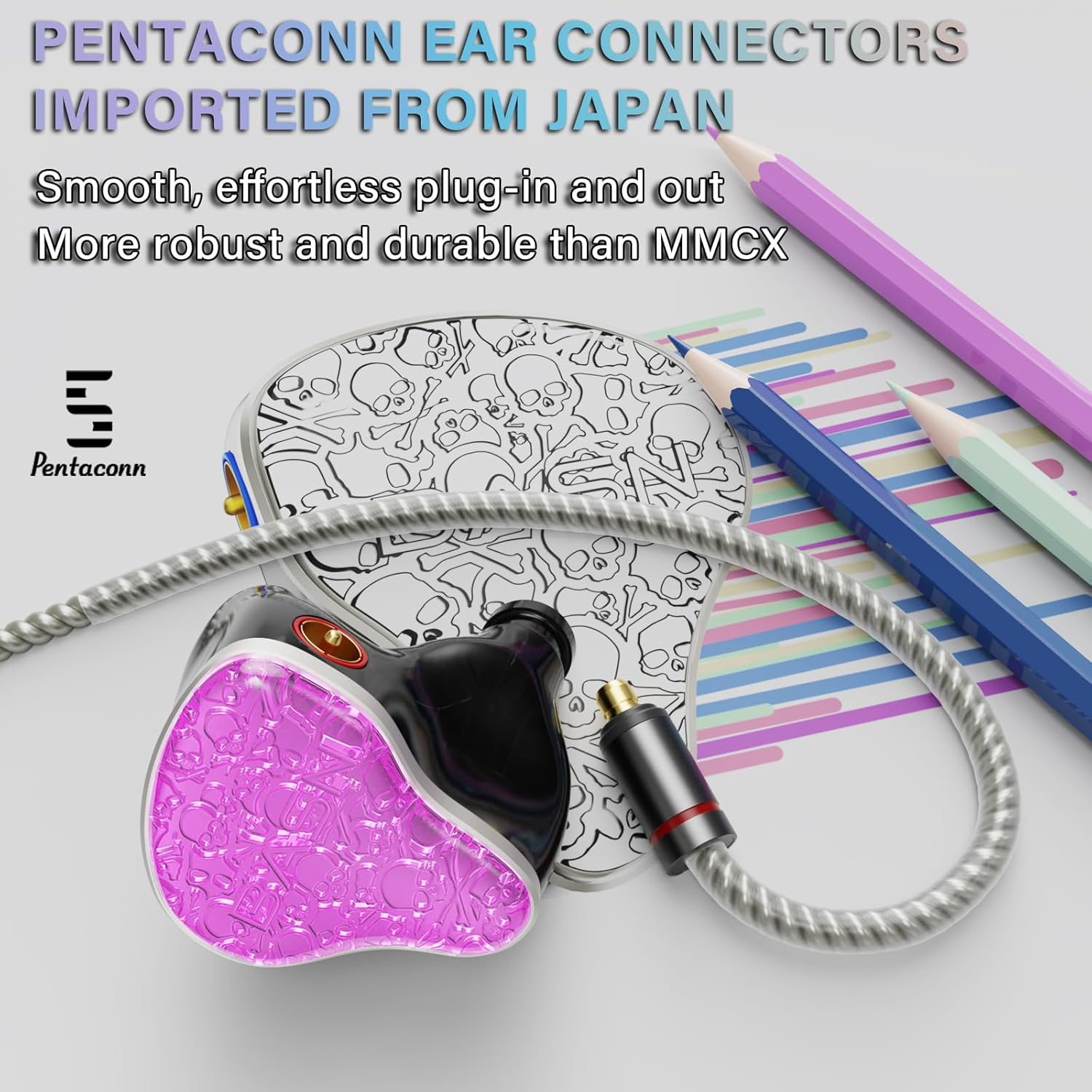 BASN Bmaster5 in Ear Monitors, 1DLC Diaphragm+4Ba 5 Drivers Drummers Headphones with Silver-Plated OFC Cable, Noise Isolation IEM Earbuds for Musicians (Pink)