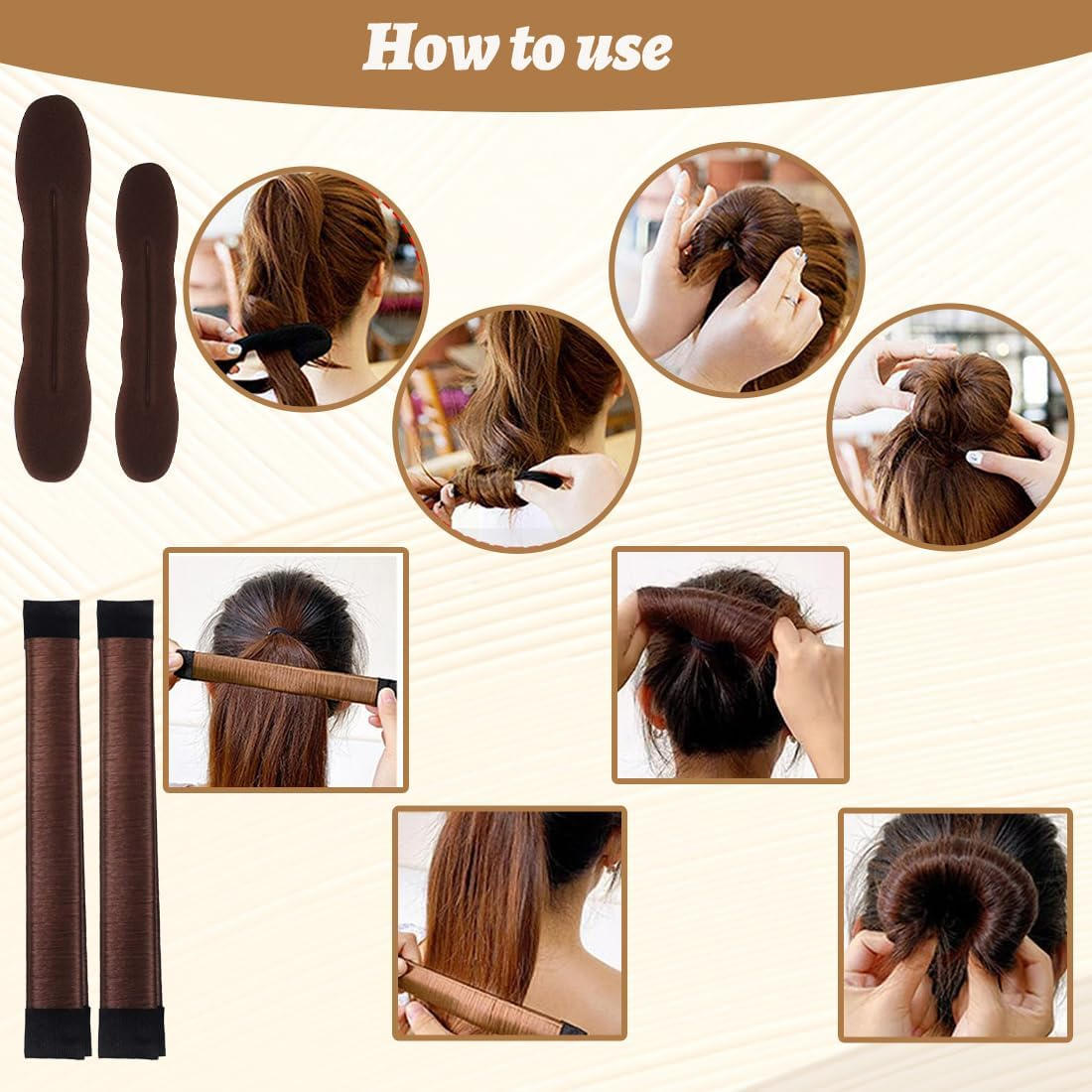 COYUN Pack of 7 Bun Maker, Braiding Aid Hair Girls and Women, Hair Knitting Tool Accessories, DIY Hair Styling for Long and Short Hair, Doughnut Hair Bun Maker image number 4