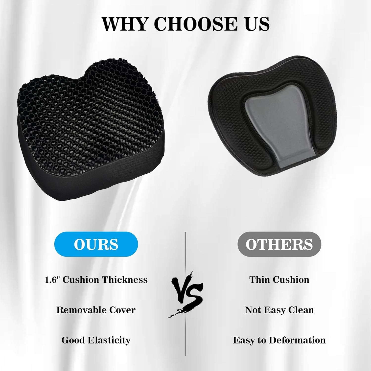 Kayak Seat Cushion, anti Slip Gel Seat Cushion for Long Sitting on Boat, Canoe, Sup, Chair (Black) image number 3