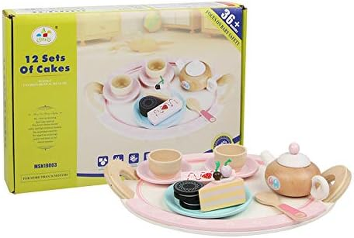 Durable Wooden Kids Pretend Play Food Toy Cooking Tea Set Childrens Tea Party Fun Tea Cups Saucers image number 4