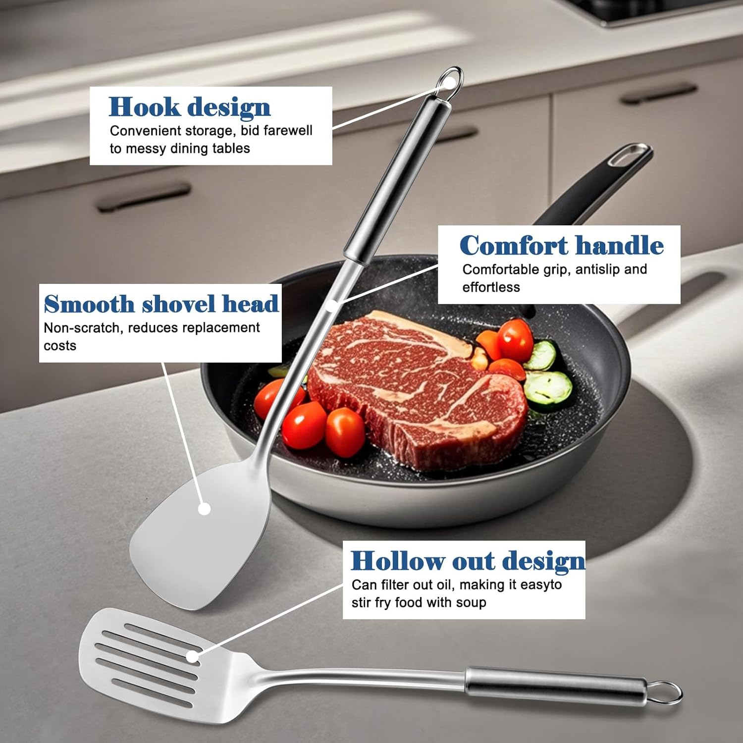 BEWOS 9 Piece Stainless Steel Kitchen Utensil Set - Cooking Utensils Set with Spatula and Utensil Holder, Heat Resistant & Dishwasher Safe, Non-Stick Friendly Kitchen Tools & Gadgets