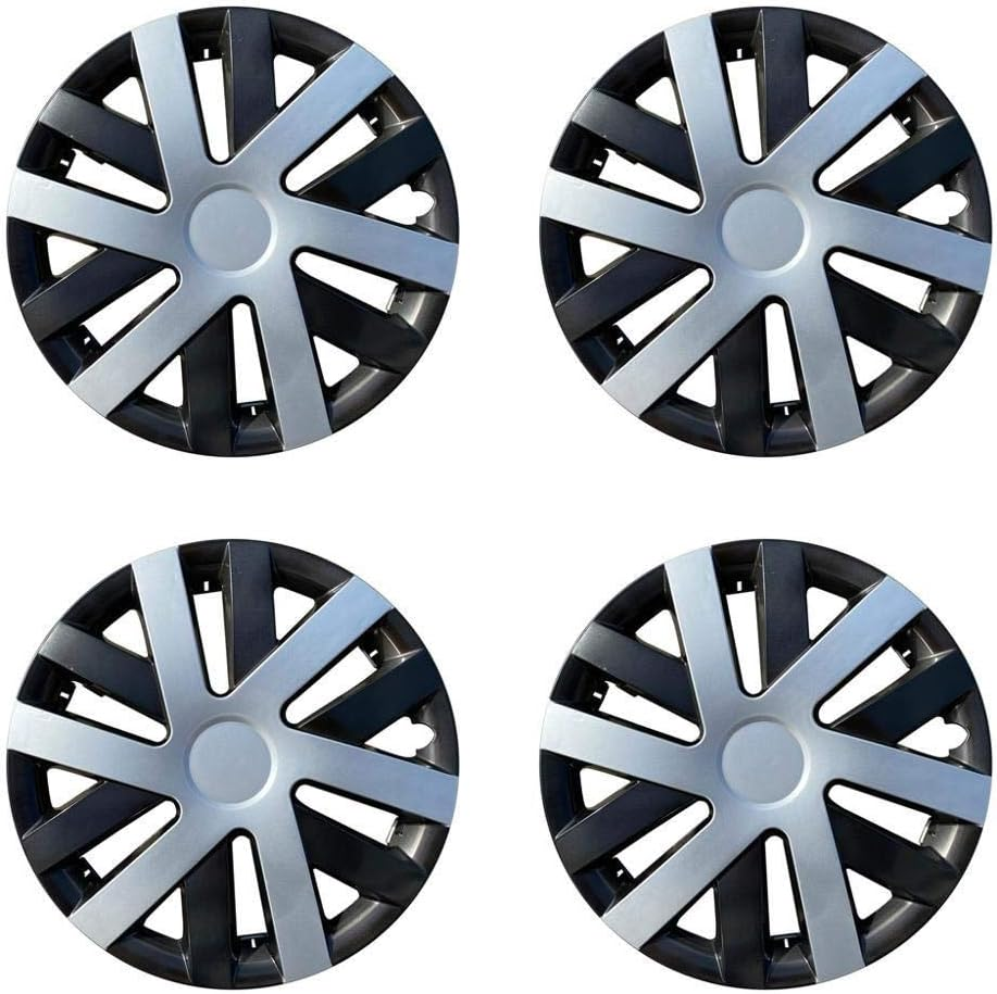 4Pcs Set 14 "Inch Hubcaps Wheel Rim Cover Glossy Black with Gray Insert Wheel Trims Set image number 3