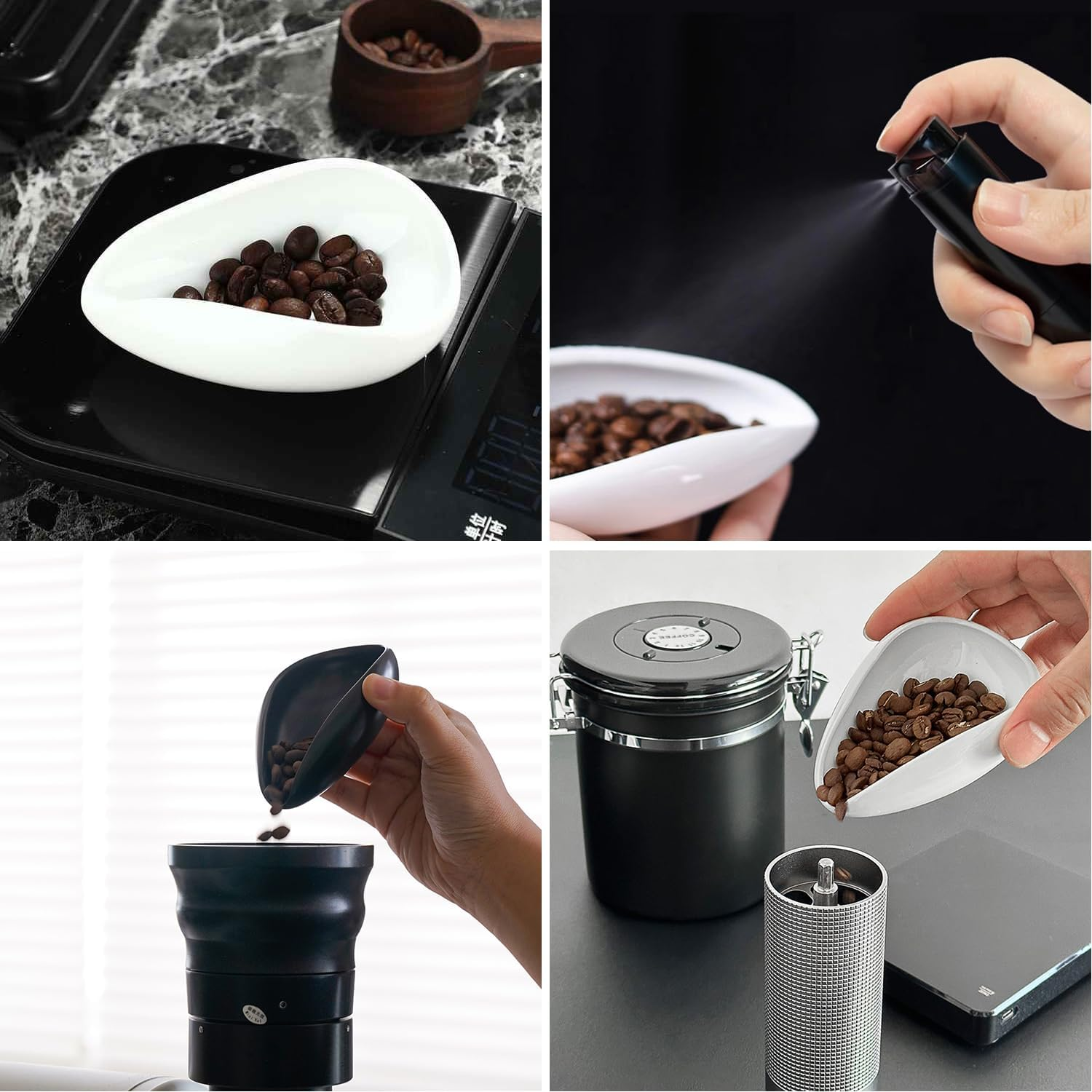 Coffee Bean Dosing Cup and RDT Spray Bottle Kit for Espresso Ceramic Ruffled Leaf Shaped Measuring Tray and Sprayer Set for Reducing Coffee Ground Static image number 6
