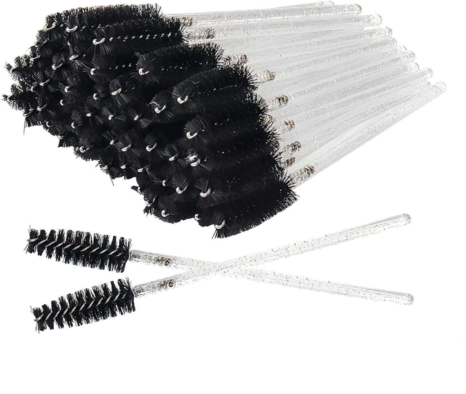 Fabselection Crystal Eye Brushes, Mascara Wands, Eyelash Mascara Brushes, Eye Eyelash Applicator Brush,Eyebrow Brush Applicator Cosmetic Makeup Brush Tool Kits for Eyelash Extension (200 Pieces, Black) image number 2