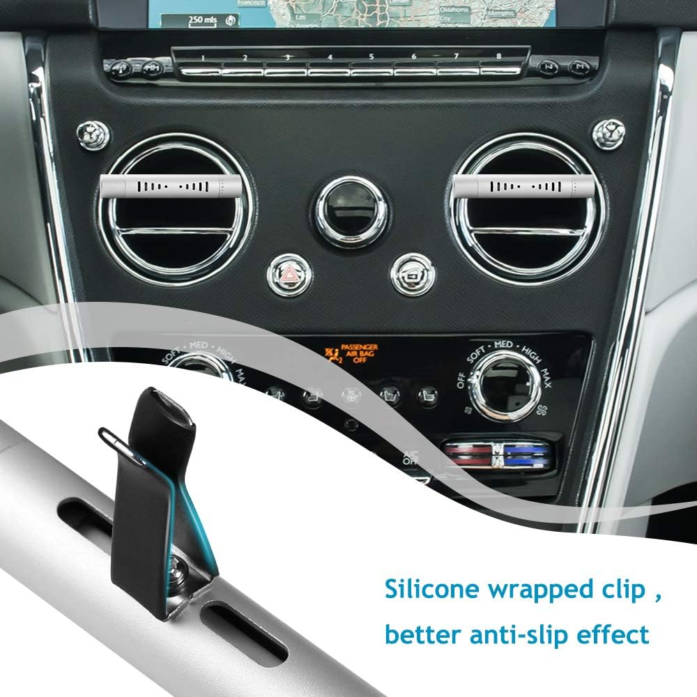 Car Diffuser Vent Clip Cylindrical Essential Oil Car Diffuser Vent Clip Aromatherapy Vehicle Air Vent Clip with 12 Refill Sticks Silver(2 Packs) image number 6
