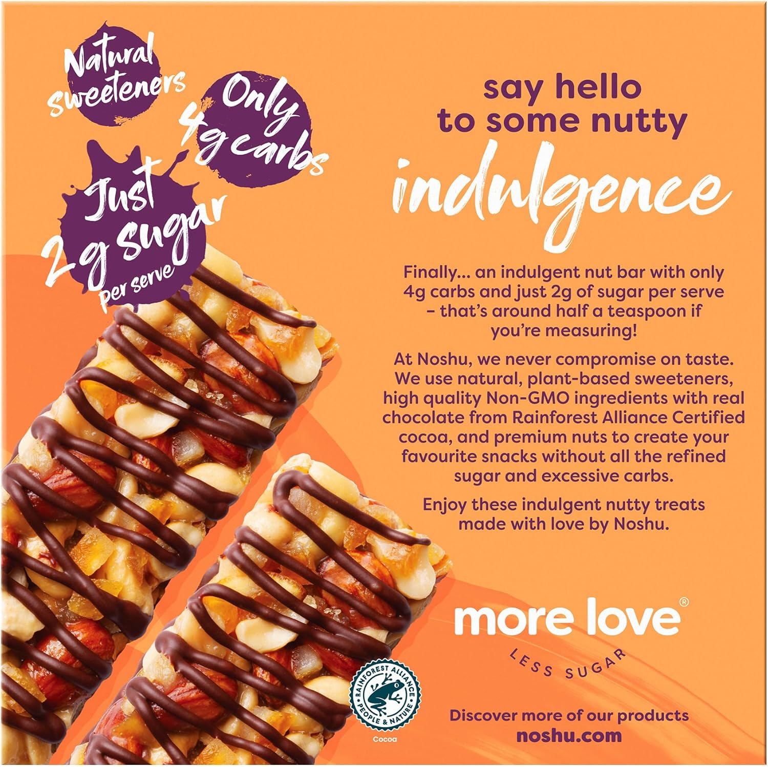 Noshu Low Carb Dark Chocolate Orange & Roasted Almond Nut Bars &ndash; 5 Pack (160G) image number 5