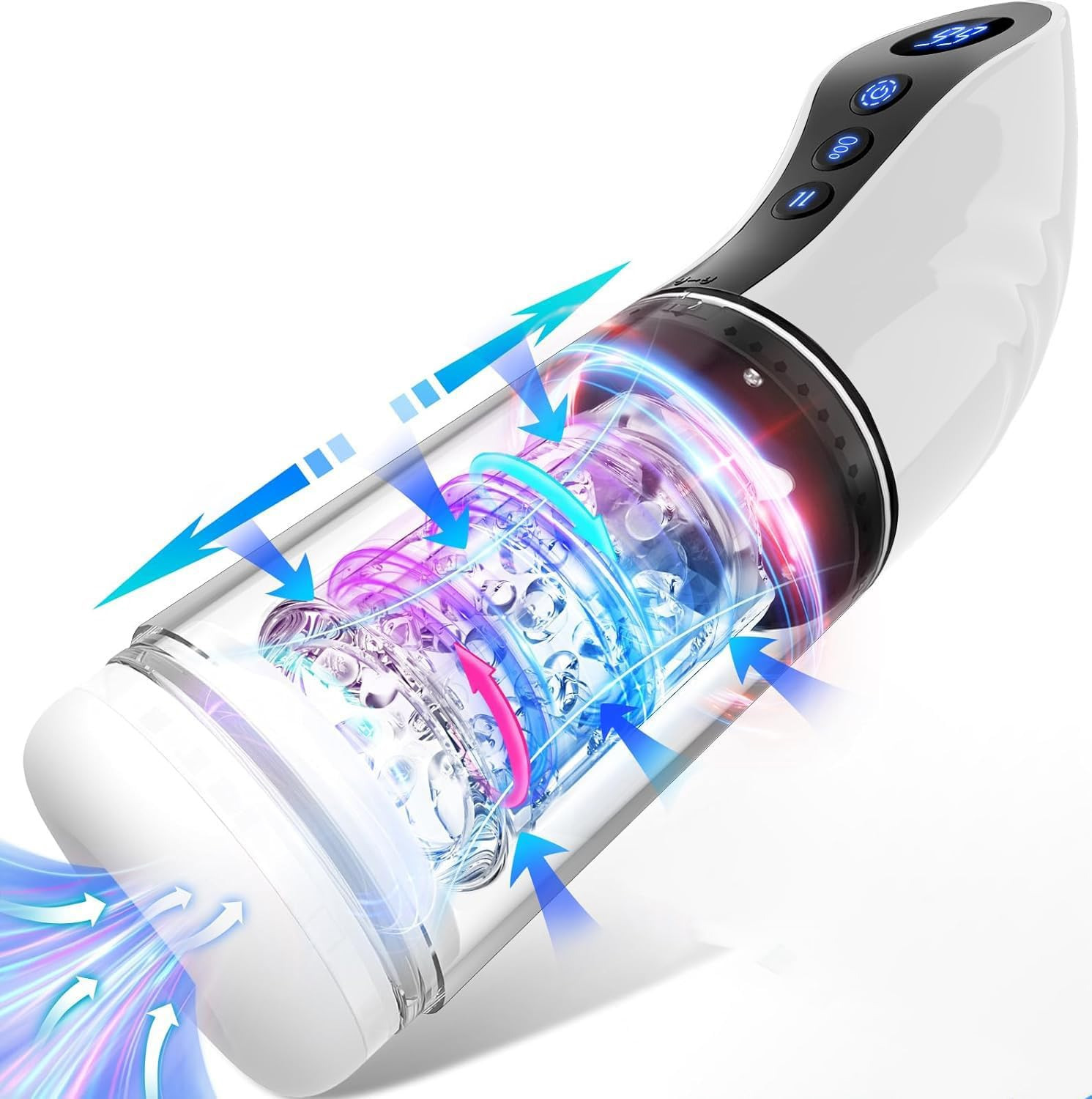 LONZYON Automatic Sucking Male Masturbator Sex Toys for Men, LCD Display 9 Thrusting & Rotating & Suction Mens Sex Toy, Electric Penis Pump Hands Free Pocket Pussy Stroker and 3D Realistic Textured Adult Toys (White) image number 6