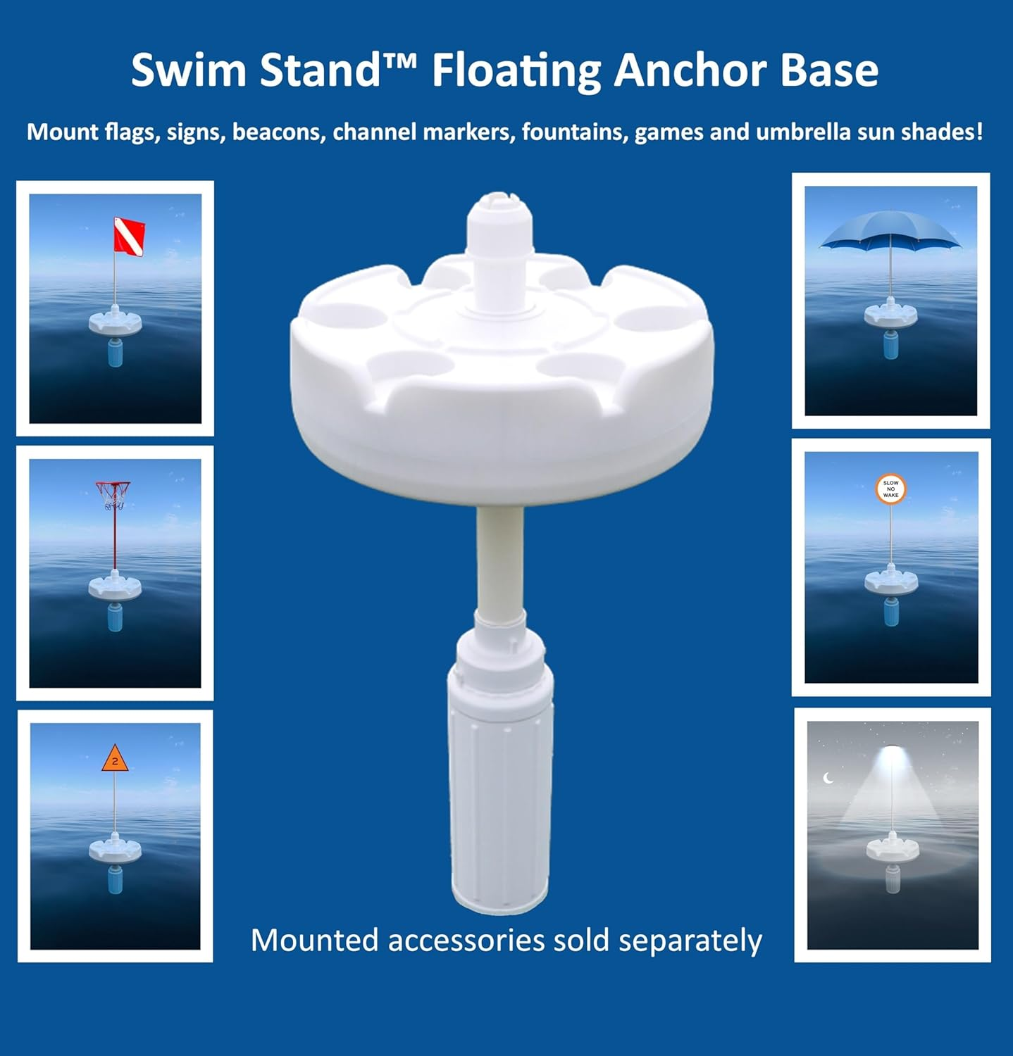 Swimbrella&trade; Floating Umbrella Stand with Food and Beverage Table. Stay Cool in the Pool! Float All Day in the Shade! image number 3