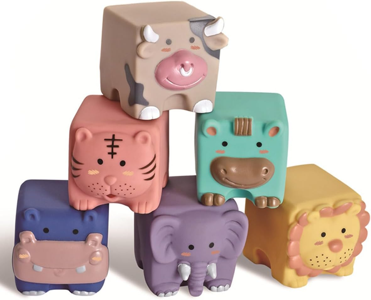 Infant Cognitive Toy Toddler Building Blocks Bath Toy 3D Embossed Animal Building Blocks Infant Cognitive Toy (Rubber)