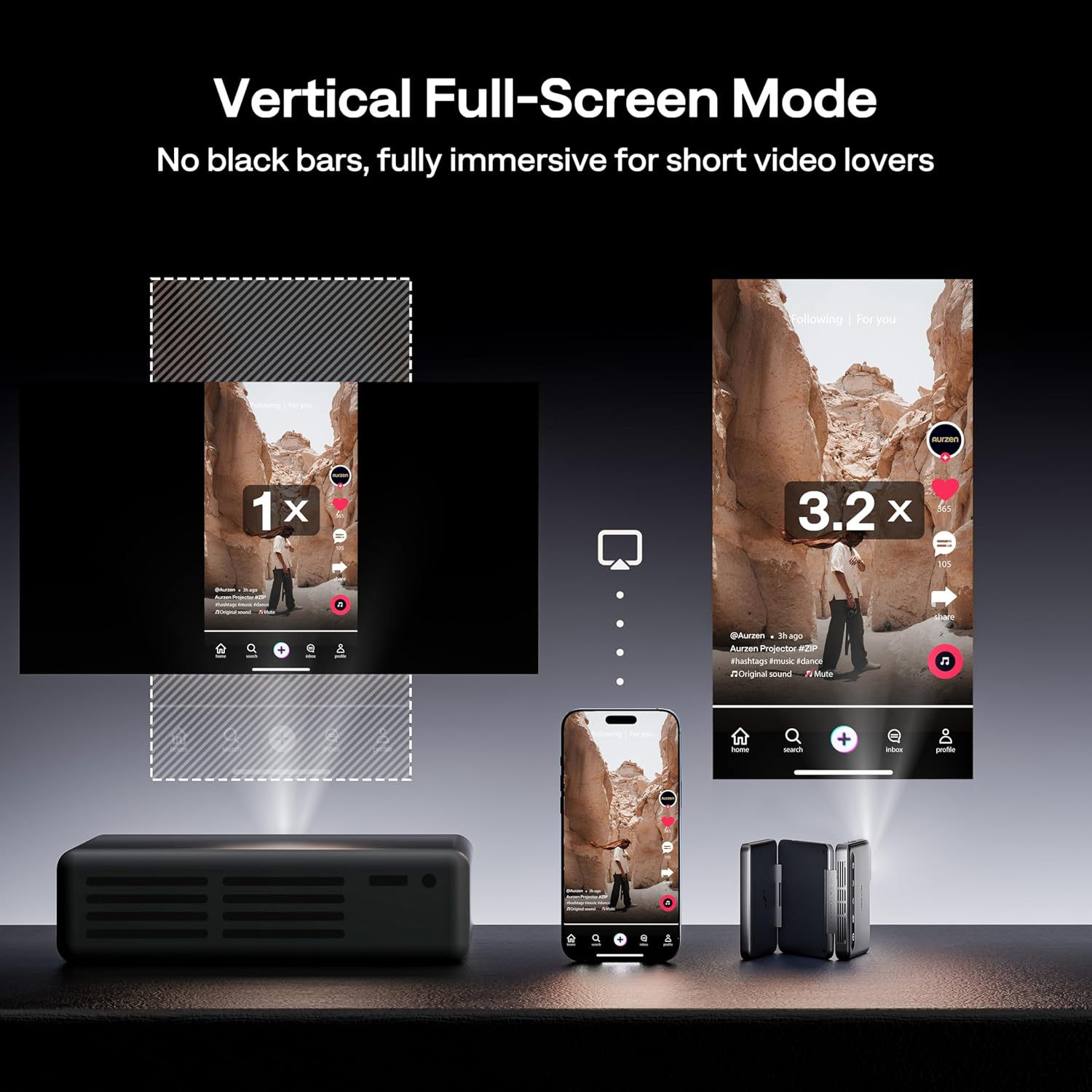 Zip Tri-Fold DLP Truly Mini Projector, Pocket Size, Zero-Lag Focus, One-Click Screen Mirroring, Full-Screen Mode, Type-C Fast Charging, 5,000Mah Battery, Indoor Outdoor Portable Projector, Grey image number 3