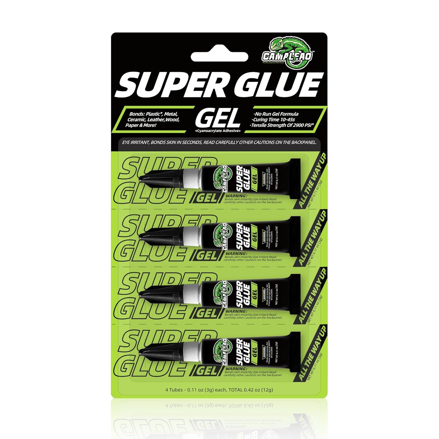 CAMALEAO Super Glue Gel, Single-Use All Purpose Cyanoacrylate (CA) Glue with Self Piercing Cap, 2900 PSI High Strength Instant Adhesive for Plastic, Metal, Glass, Ceramic, Wood and More - 4 X 3G image number 4