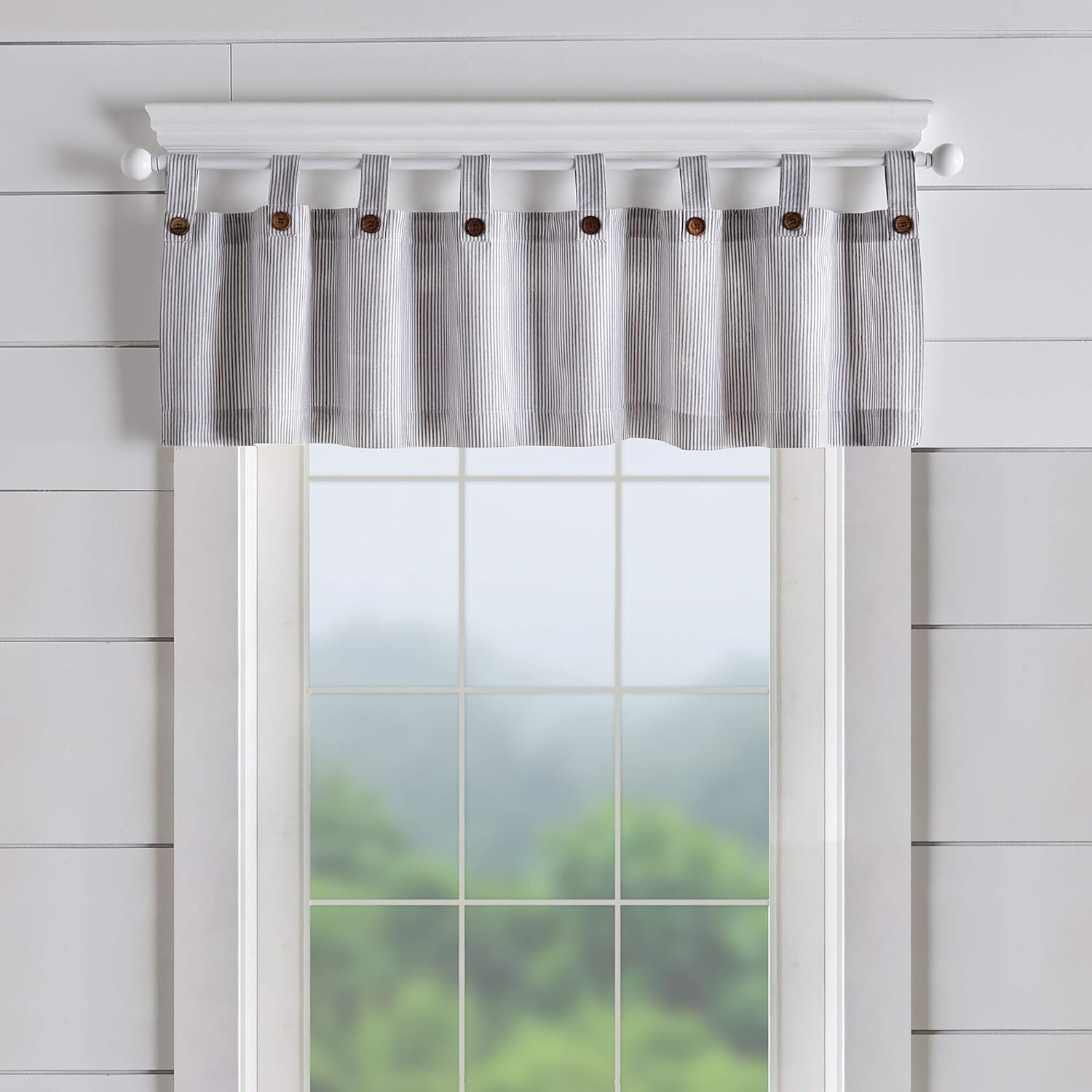 Elrene Home Fashions Tucker Ticking Stripe Window Kitchen/Caf&eacute; and Bath Tier Set of 2, 30" W X 24" L, Gray