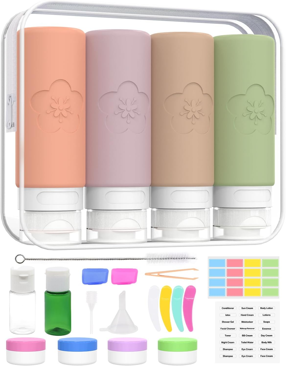 100Ml Silicone Travel Bottles for Toiletries, 4 Pack Leak Proof Refillable Squeezable Containers with Clear Zipper Bag and Labels, Portable Travel Essentials 3Oz for Shampoo Conditioner - Blue-Grey image number 7