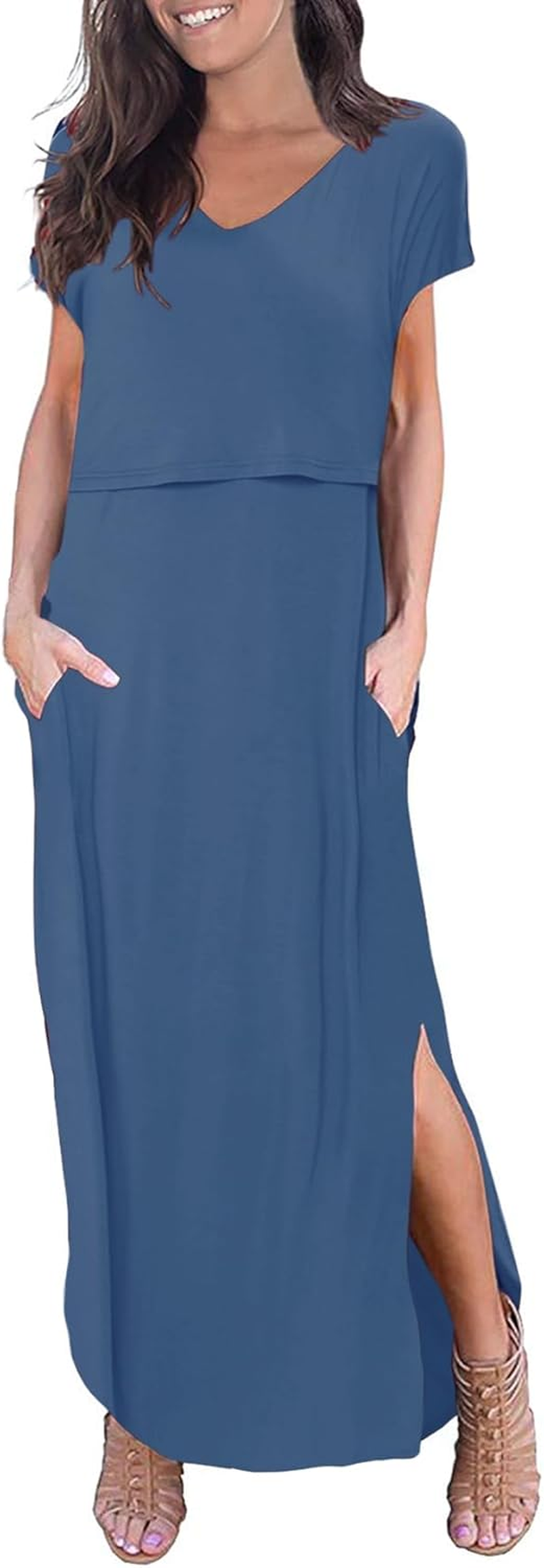 Smallshow Women'S Maternity Nursing Dresses Split Long Dress for Breastfeeding image number 4