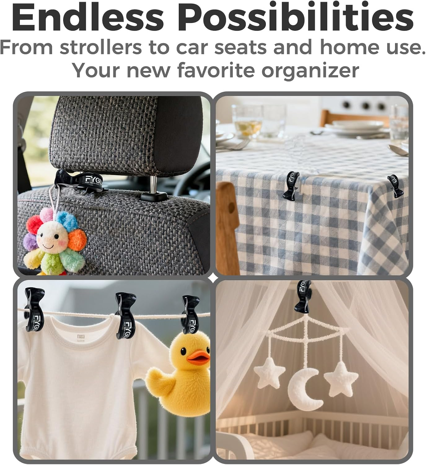 Universal Stroller Clips | 4PCS Multiuse Fasteners for Pram Toys, Sun Shades, and Blankets - Mix Colors image number 6