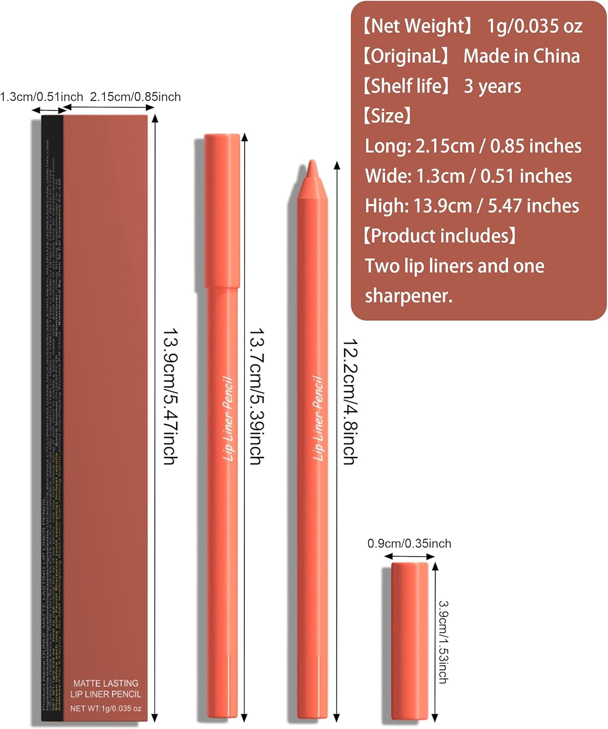Jutqut 2 X Matte Lip Liner with Sharpener, Waterproof & Long-Lasting Lip Liner Pencil, Smudge-Proof Lip Liner, Soft Texture Lip Liner Pencil, Precise Application & Contouring - 13 image number 3