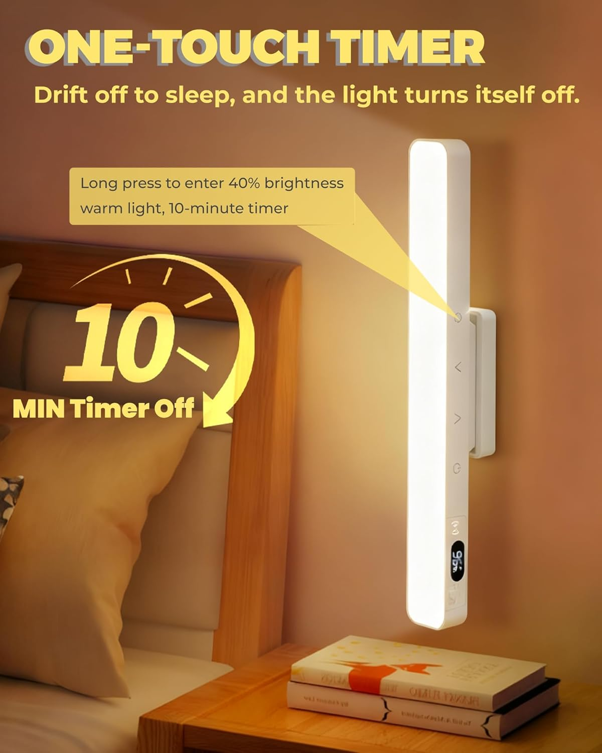 EKOWEE 6W Dimmable Mirror Light, under Cabinet Lighting, 5 Colors & Brightness Dimming, 2000Mah Rechargeable Magnetic Light Bar, Stick on Touch Light for Cabinet,Kitchen,Closet,Bedside,Desk image number 4