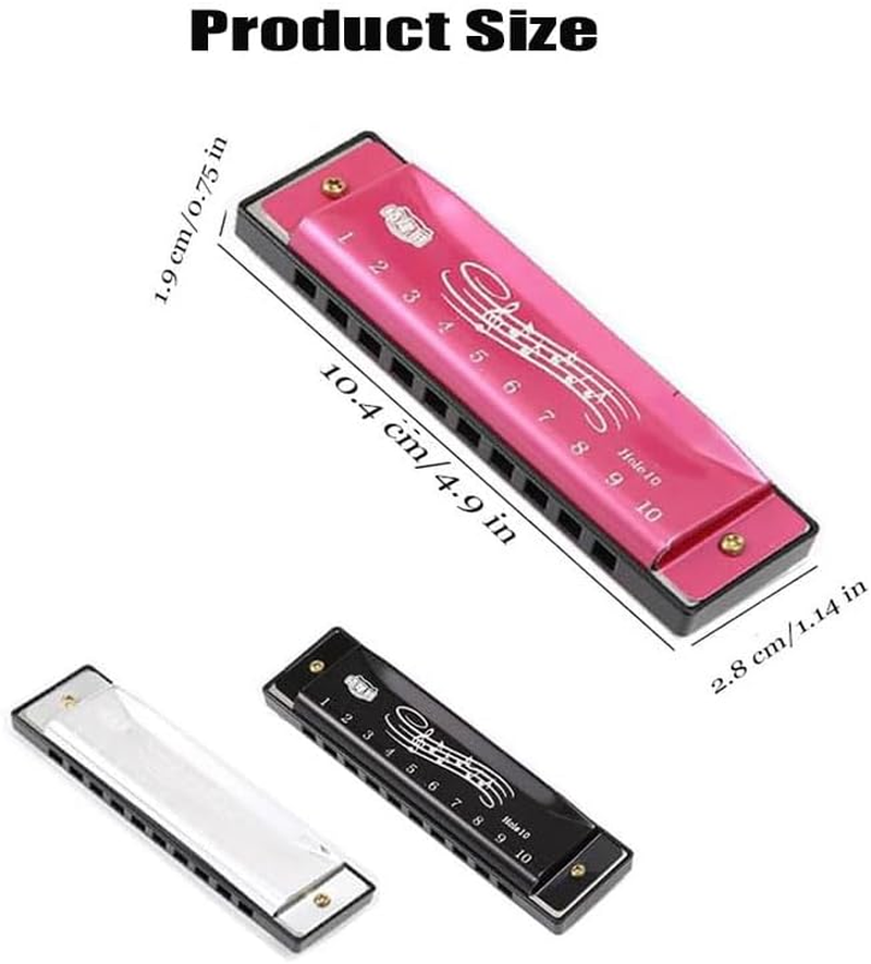 East Top 10 Holes Diatonic Harmonica Key of C, 20 Tones Blues Harp Mouth Organ with Black Cover,Professional & Beginner-Friendly Harmonica for Adults, Musicians, and Students (Pink) image number 1