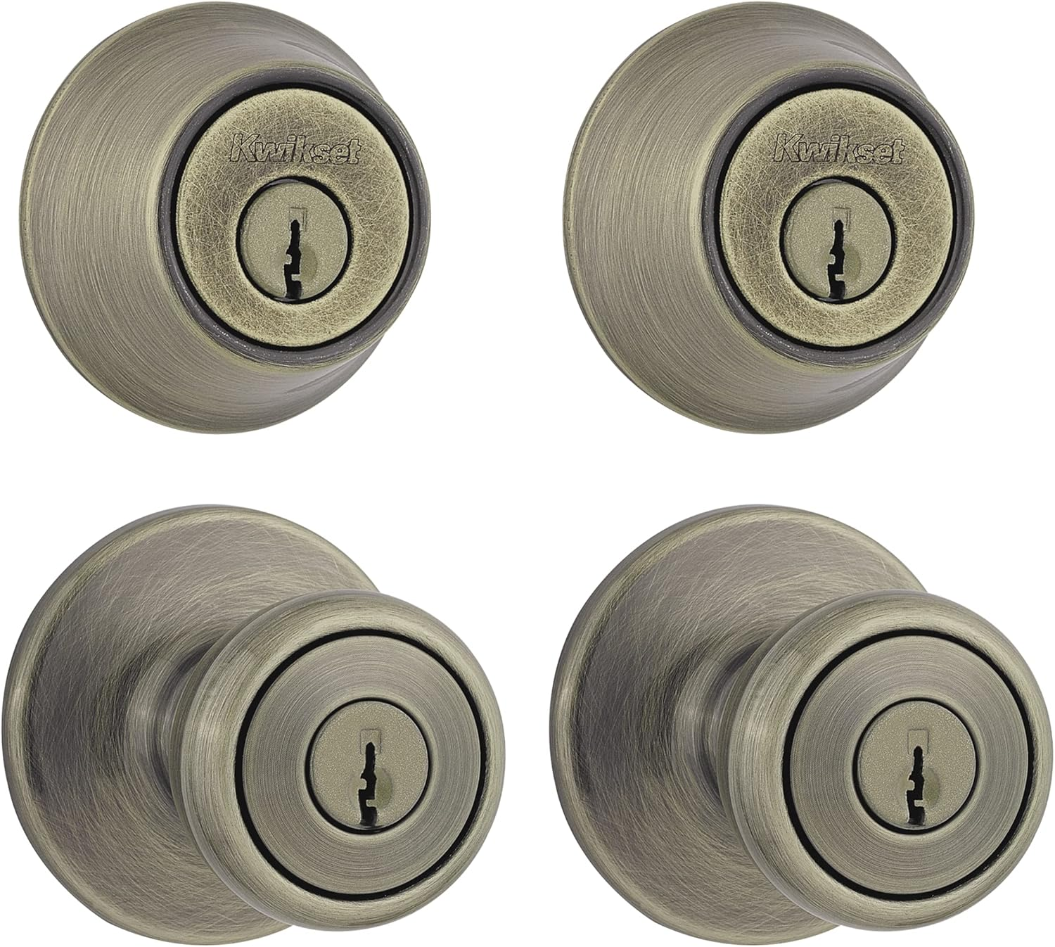 Kwikset 242 Tylo Entry Knob and Single Cylinder Deadbolt Project Pack in Polished Brass