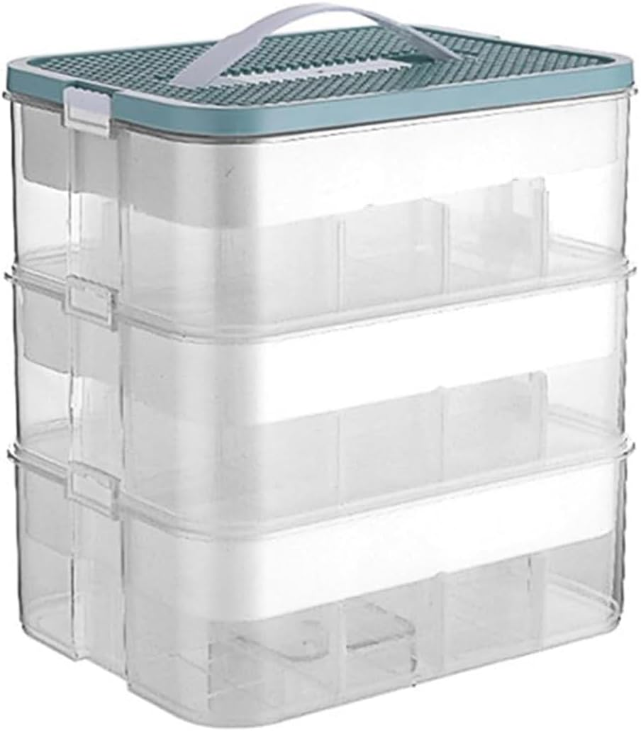 AIMALL Large Capacity Desktop Toy Storage Box with Handle and Dustproof Lid, Stackable Building Blocks Organizer for Kids Parts Sorting 9.05&times;12&times;12.8In Yellow Green