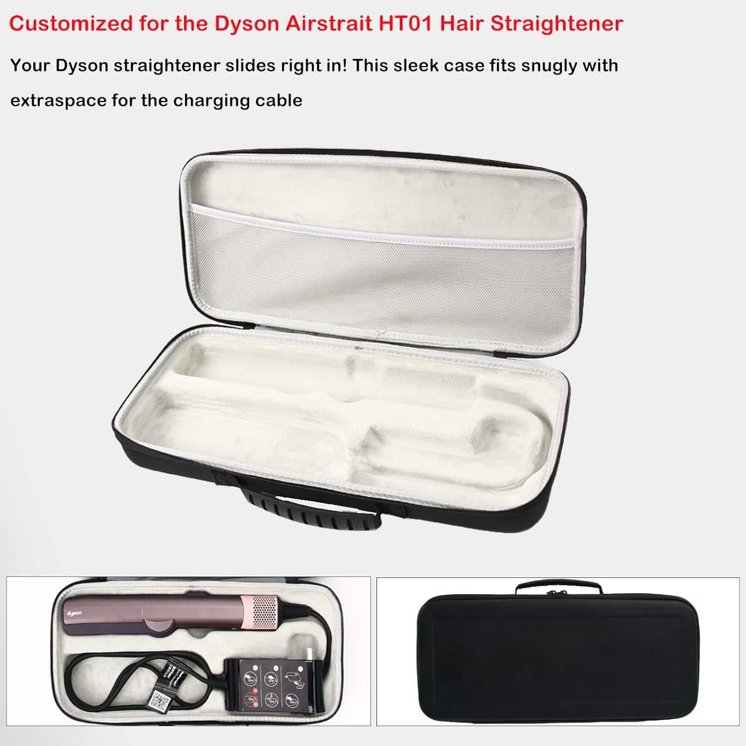 LIUIIVIRI Hard Travel Case Compatible with Dyson Airstraight HT01 Hair Straightener & Power Supply, Waterproof and Shockproof Storage Caryying Case, Black, M, Cary - Black image number 6