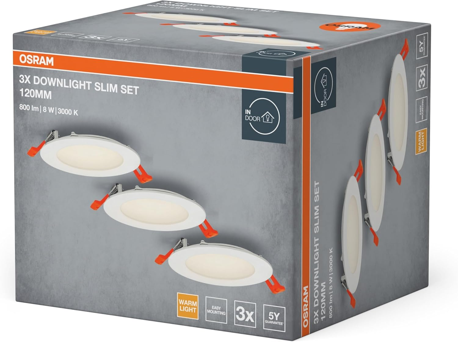 OSRAM Recessed Luminaire Set with Integrated Driver, Narrow 3 X 120 Mm, 3000 K in White, Plastic, IP20 Protection for Various Interior Applications, Including Mounting Accessories image number 2