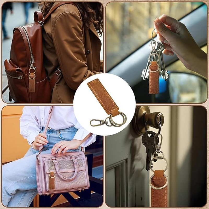 Universal Key Fob Keychain Genuine Leather Car Keychain Leather Key Chain Holder Heavy Duty Handmade Key Chains with Anti-Lost Ring for Men Women image number 4